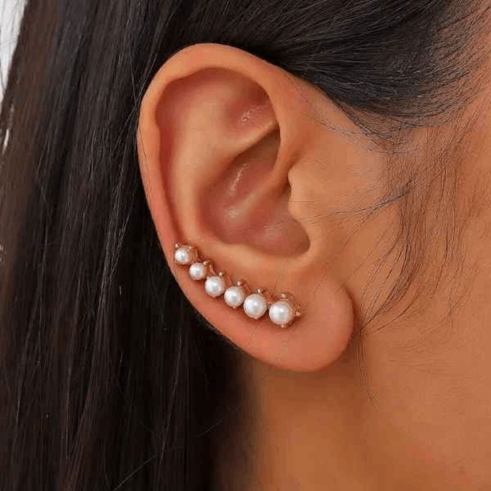 Golden Pearl Ear Crawler Ear Hugger Earrings